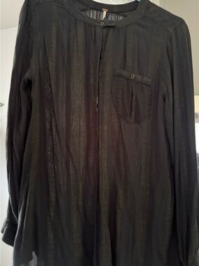 Free People Black Lightweight Button-Front Shirt Jacket
